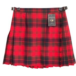 NWT James Pringle Weavers Red Robertson Tartan Wool Blend Pleated Wrap Kilt SZ14